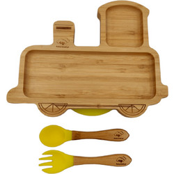 BabyCloud Βρεφικό Σετ Φαγητού Bamboo Train Yellow 2τμχ