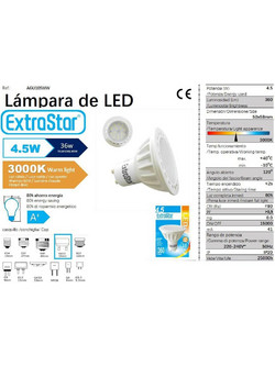 Λάμπα LED για Ντουί GU10 4.5W 360LM Θερμό Λευκό 3000K ExtraStar AGU10SWW
