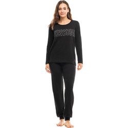 Cherry Σετ Γυναικείες Πιτζάμες Χειμωνιάτικες Βαμβακερές Μαύρη CHR1138