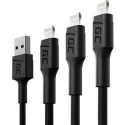 Data Cable Greencell USB-A to Lightning 3xPcs 0.3/1.2/2m Black