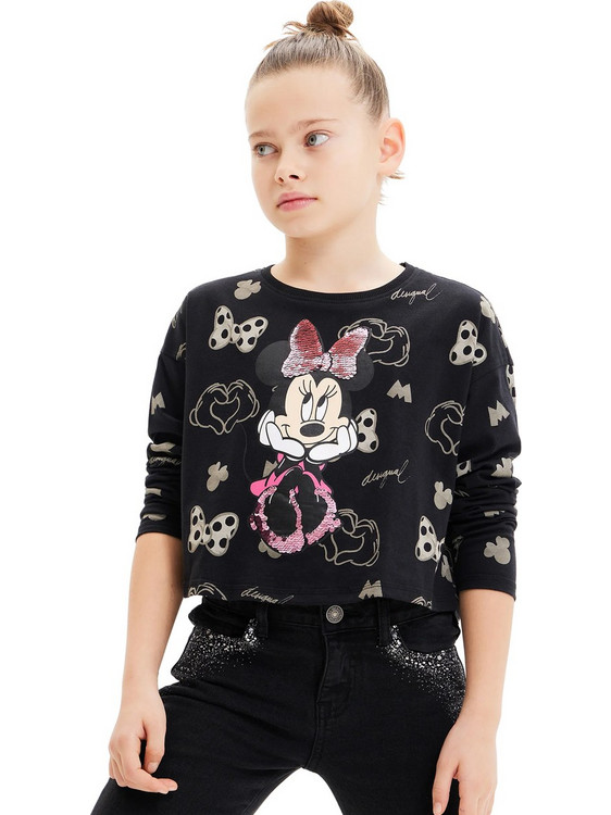 Desigual Minnie Mouse Παιδικό T-Shirt Μακρυμάνικο Μαύρο 23WGTK15-2000
