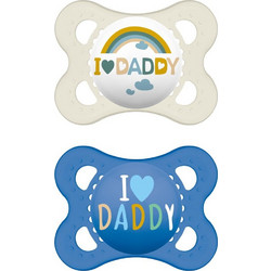 Mam I Love Mummy & Daddy Ανατομική Ορθοδοντική Πιπίλα Σιλικόνης 2-6m Λευκό Μπλε