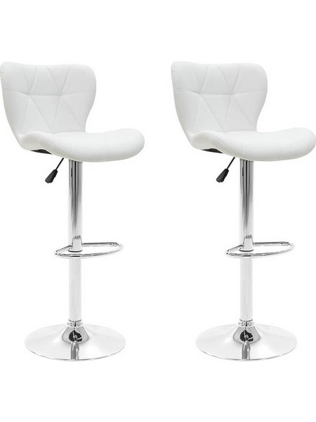 Δύο Σκαμπό μπαρ Pakoworld Coozy (127-000091) πτυσσόμενα μεταλλικά χρωμίου με PVC λευκά 127-000091
