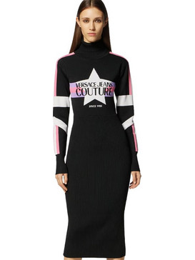 Versace Jeans Couture Midi Καθημερινό Φόρεμα Πλεκτό Μαύρο 75HAOM51CM30H-899