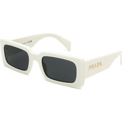 Prada PRA07S 1425S0 Γυναικεία Γυαλιά Ηλίου Ορθογώνια Κοκάλινα Λευκά με Μαύρο Polarized Φακό