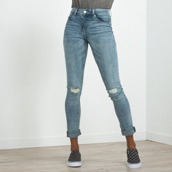 Cheap Monday Ψηλόμεσο Γυναικείο Τζιν Παντελόνι Slim Εφαρμογή με Σκισίματα Μπλε 0395574