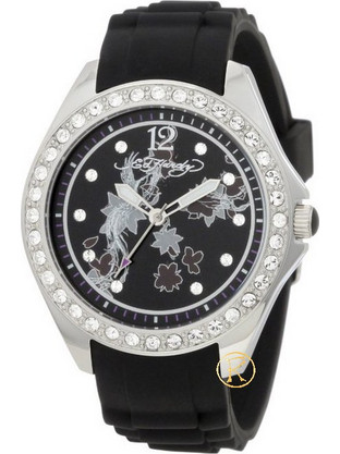 Ed Hardy Diva Black Γυναικείο Ρολόι με Μαύρο Καουτσούκ Λουράκι DV-BK