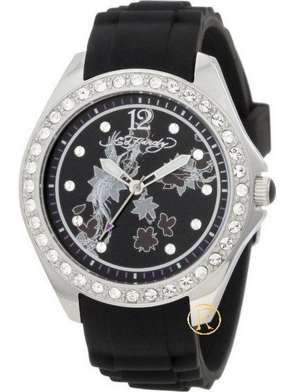Ed Hardy Diva Black Γυναικείο Ρολόι με Μαύρο Καουτσούκ Λουράκι DV-BK