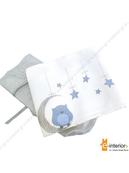 Raison D'Etre Dreamy Owl Κουβέρτα Κούνιας Πικέ 120x160 Μπλε Λευκή
