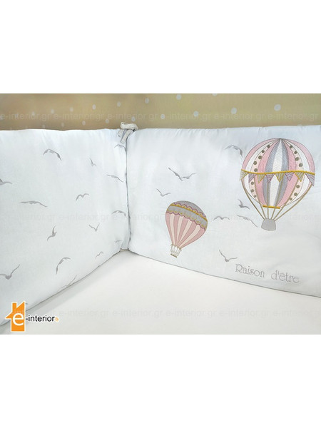 Raison d'etre Πάντα Κούνιας Hot Air Balloon Λευκό Ροζ 45x210cm