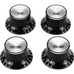 Gibson Accessories Top Hat Knobs with Inserts 4-pack - Black with Silver Metal Insert
