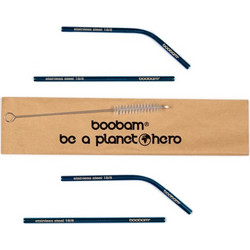 Boobam Straw Short Metal Titanium Blue Μεταλλικά Καλαμάκια 4 Τεμάχια