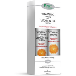 Power Health Vitamin C 1000mg & D3 1000iu Stevia 24s + Vitamin C 500mg 20 Αναβράζοντα Δισκία