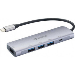 Sandberg 336-20 USB Hub 3.0 USB-C με 4 Θύρες USB-A & Εξωτερική Παροχή Ρεύματος