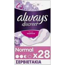 Always Discreet Pads 2+ Drops Normal Σερβιέτες Ακράτειας 2.5 Σταγόνες 28τμχ