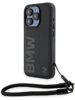 BMW Signature Leather Wordmark Cord - θήκη για Apple iPhone 15 Pro - Μαύρο