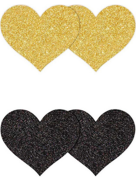 Heart Glitter Glow Black & Gold (2 Pairs) Pretty Pasties NS Novelties