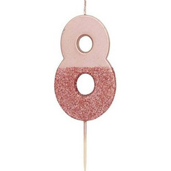 Kεράκι Nούμερο 8 Pοζ Xρυσό Mε Glitter Talking Tables