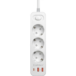 Earldom ES-SC13 πολύπριζο 3 θέσεις & 2 USB-A & 1 USB-C 3000W Λευκό 2μ