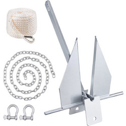 VEVOR Fluke Style Anchor Kit, Άγκυρα Fluke από γαλβανισμένο χάλυβα 8,5 LBS εν θερμώ με αλυσίδα 7,9' σχοινί 75' και δύο δεσμά 0,4 ιντσών, άγκυρα θαλάσσιου σκάφους για μικρά σκάφη κάτω των 18' θάλασσες,