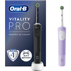 Oral-B Vitality Pro X Clean Duo Pack Black & Purple Ηλεκτρικές Οδοντόβουρτσες 2τμχ