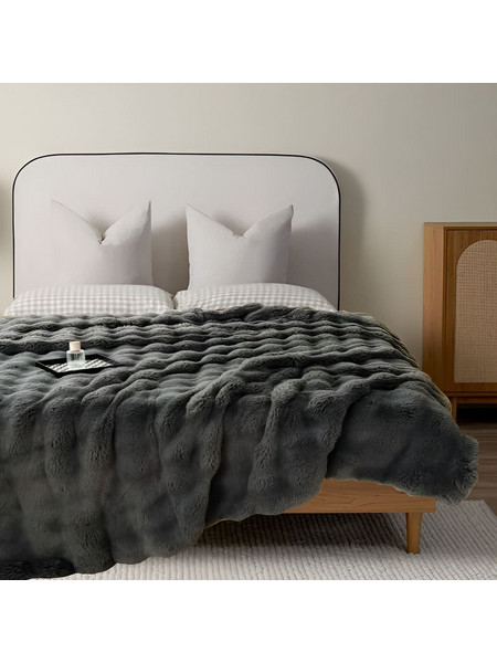 Bonsai Home Κουβέρτα Γούνινη/Βελούδινη Super Soft Μονή 160x220 - Luxury Rabbit Fur Ανθρακί