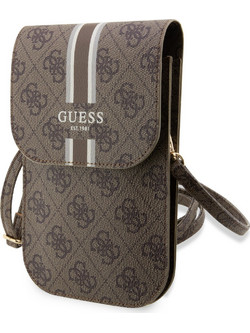 Guess Wallet 4G Stripes Pouch with cord Τσαντάκι κατάλληλο για smartphone Small / Medium 170x95mm με κορδονάκι Καφέ - GUWBP4RP