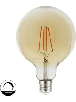 Λάμπα Globe E27 LED FILAMENT 8W 2200K Θερμό Φως 320 Κεχριμπάρι Dimmable