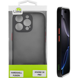 LIME HARDSHELL FUSION ΘΗΚΗ IPHONE 16 PRO 6.3in FULL CAMERA PROTECTION BLACK WITH RED KEYS