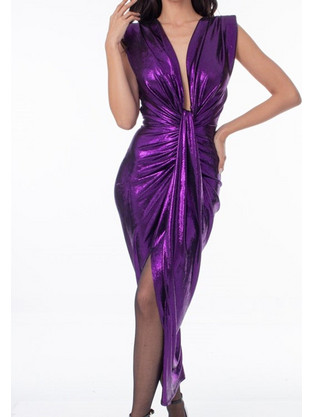 METALLIC MAXI DRESS Μωβ