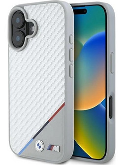 BMW M Carbon Tricolor Line MagSafe Case for iPhone 16 - Gray
