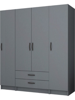 Megapap Τετράφυλλη Ντουλάπα Ρούχων Ricardo Ανθρακί 160x51.8x181cm GP100-0074,4