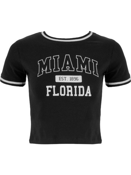 Μπλούζα Crop Top Γυναικεία Κοντομάνικη Μαύρη Miami 1896 Florida - One Size