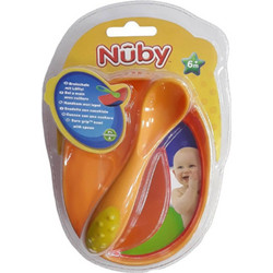 Nuby Μπολ Φαγητού με Κουταλάκι Πορτοκαλί 6m+