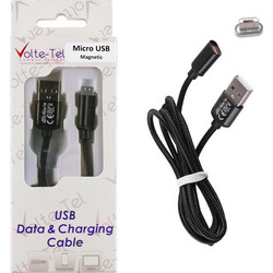 Volte-Tel Braided / Magnetic USB 2.0 to micro USB Cable Μαύρο 1m