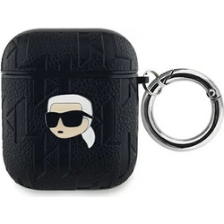 Apple Embossed Karl Head Θήκη Σιλικόνης με Γάντζο για Apple AirPods 1 / 2 Μαύρη