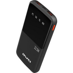Awei P10K Power Bank 10000mAh 22.5W με 2 Θύρες USB-A & Θύρα USB-C Black