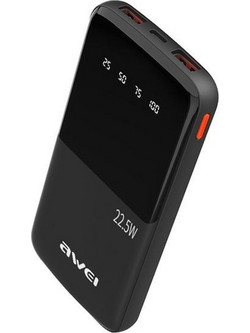 Awei P10K Power Bank 10000mAh 22.5W με 2 Θύρες USB-A & Θύρα USB-C Black