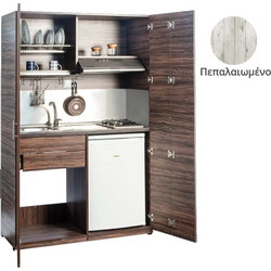 Πολυκουζίνα mini kitchen 125cm απόχρωση πεπαλαιωμένου ξύλου με αριστερή γούρνα και μεγάλες πόρτες για φοιτιτικά studios, γραφεία &καταλύματα - ΚΣ125-ΠΟΡΤΕΣ-ΠΕΠΑΛΑΙΩΜΕΝΟ