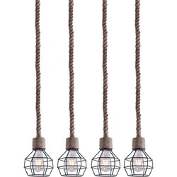 Home Lighting Kira Κρεμαστό Φωτιστικό Οροφής με Σχοινί Πολύφωτο E27 Μαύρο 77-3684