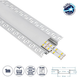 GLOBOSTAR(R) ALP-PLASTERIN GYPSO 70861-1M Χωνευτό Προφίλ Αλουμινίου Ειδικό για Γυψοσανίδα με Λευκό Γαλακτερό Πατητό Κάλυμμα για Ταινίες LED IP20 - Ασημί & Λευκό - Μ100 x Π7.8 x Υ1.4cm