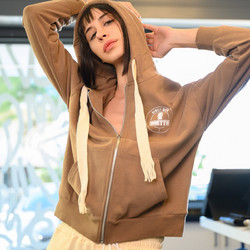 Ghetto Streetwear Zip Hoodie for Women | New Collection BROWN