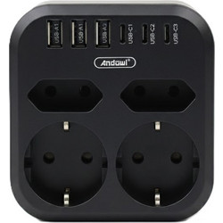Πολύπριζο 4 Θέσεων με 6 Θύρες Φόρτισης USB 3500W Andowl Q-PX320 - Μαύρο