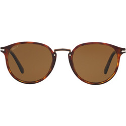 Persol PO3210S 24/57 Ανδρικά Γυαλιά Ηλίου Στρογγυλά Κοκάλινα Καφέ με Καφέ Polarized Καθρέπτη Φακό