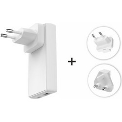 SWISSTEN Προσαρμογέας Ταξιδιού GaN USB-C + USB-A 45W, Ανταλλάξιμες Πρίζες (ΗΠΑ, ΕΕ, ΗΒ) Λευκός 8595217492257