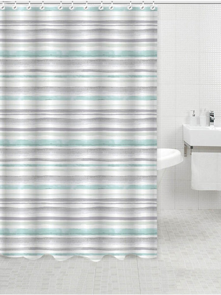 Ankor Κουρτίνα Πολυεστερική 180x200cm με 12 Κρίκους και Πετρόλ-Γκρι Ρίγες (831210)