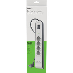 Belkin BSV401vf2M-V2 SURGE, 4 sockets, 525J, 2M, 2 USB-2.4A SHARED, updated version2
