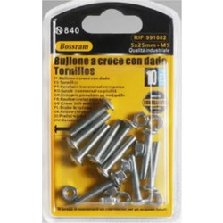 Σετ Βίδες Σταυρού με Παξιμάδια 5x25mm + M5 Σετ 10 τμχ Bossram 991002