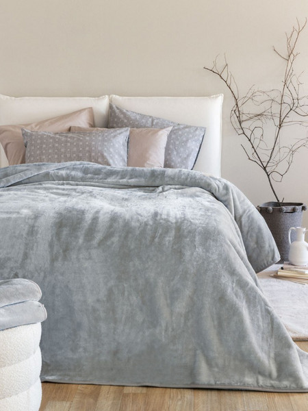 Κουβέρτα Ημίδιπλη Βελουτέ / Velour 170x240 - Palamaiki - Dream Velour/4 - Ash - Ασημί