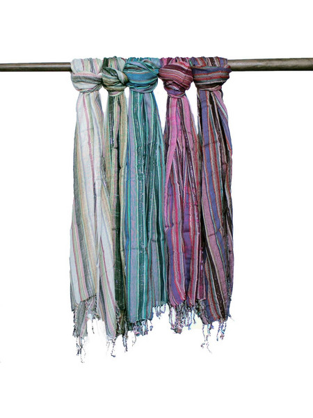Indian Boho Scarves - 50x180cm - Random Colours With Gold Thread